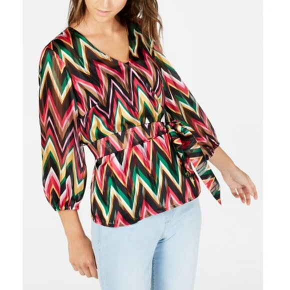 INC International Concepts Tops - Inc International Concepts Chevron Faux Wrap Top S
